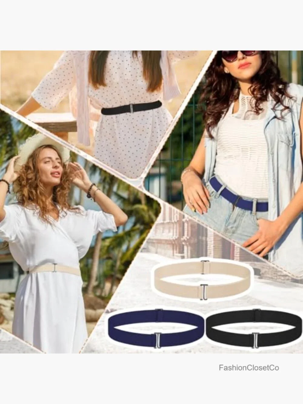 3 Pack No Show Stretch Belts with Flat Buckle, Adjustable Elastic Waist Belts